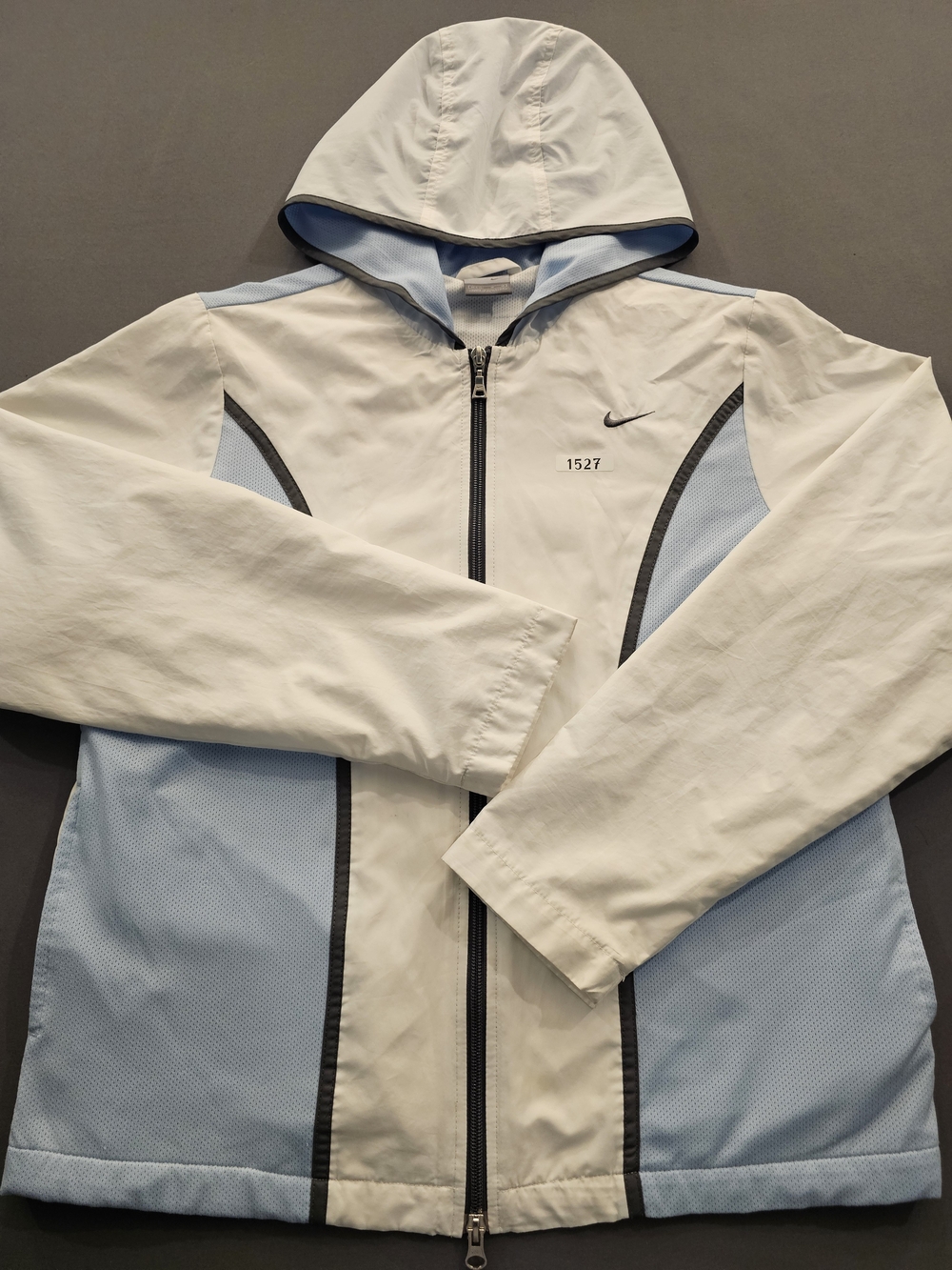 Vintage Nike Y2K Hooded Windbreaker Light Blue & White Mesh Lined Women's Size M